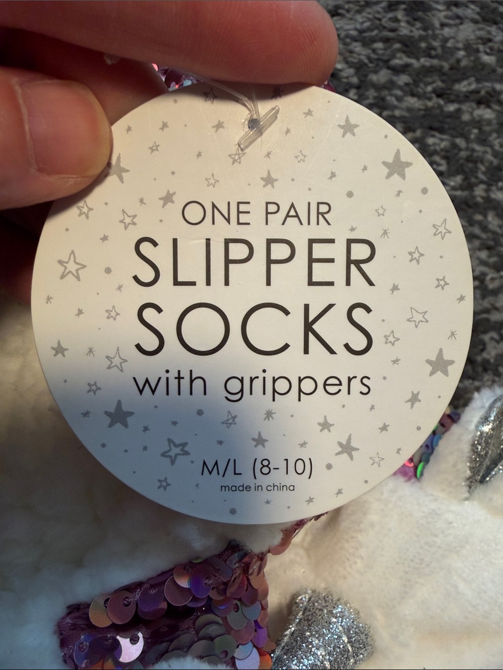 Unicorn slippers, white with iridescent purple sequins, size M/L NWT! - Picture 5 of 5